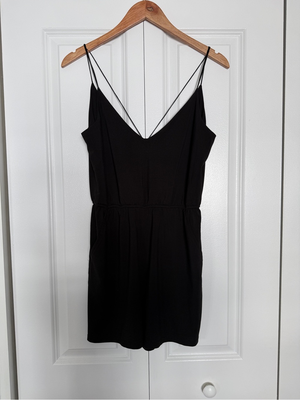 Sparkle & Fade Black Spaghetti-Strap Mini Romper Dress